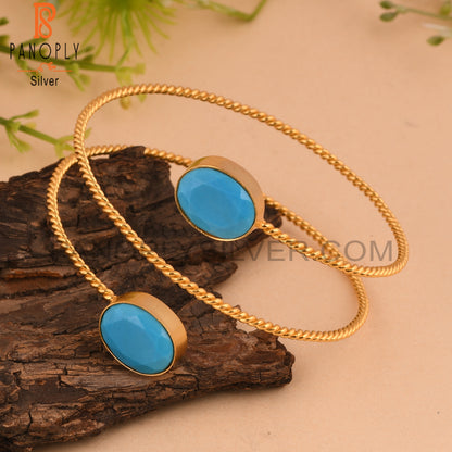 18K Gold Plated Turquoise Twisted Adjustable Bracelet