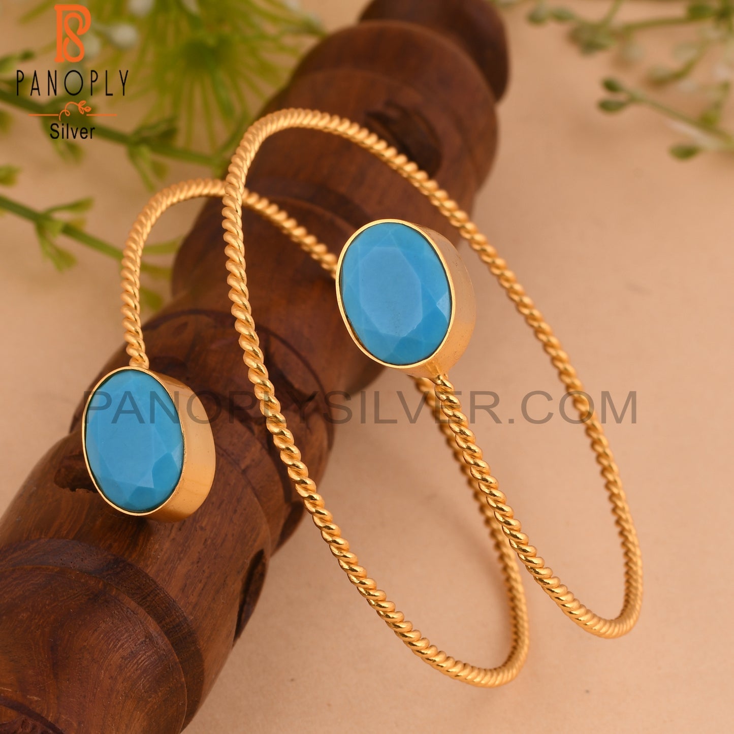 18K Gold Plated Turquoise Twisted Adjustable Bracelet