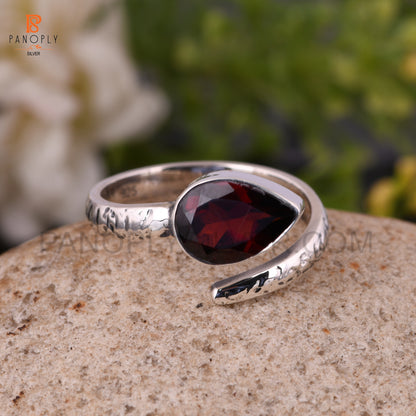 Genuine Garnet Pear Shape Adjustable Ring For Women