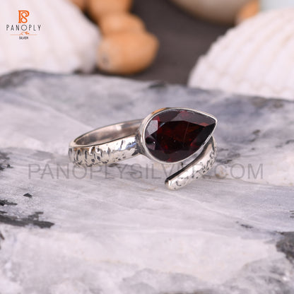 Genuine Garnet Pear Shape Adjustable Ring For Women