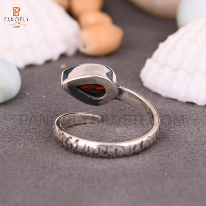 Genuine Garnet Pear Shape Adjustable Ring For Women