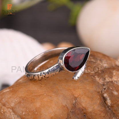 Genuine Garnet Pear Shape Adjustable Ring For Women