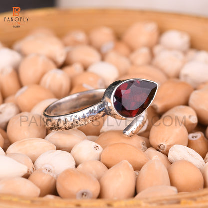 Genuine Garnet Pear Shape Adjustable Ring For Women