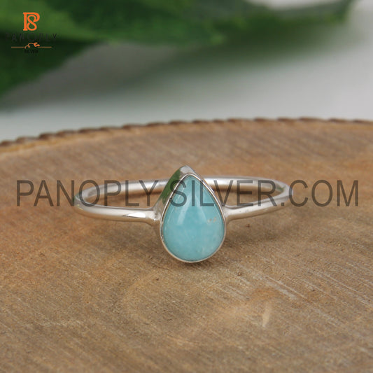 Genuine Larimar 925 Quality Silver Pear Blue Rings