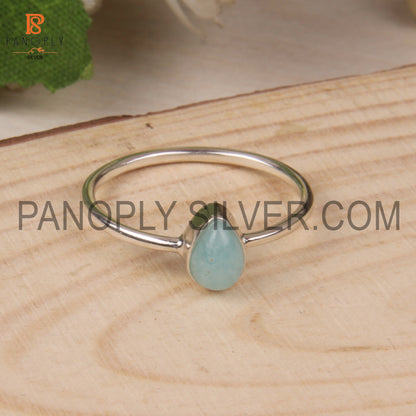 Genuine Larimar 925 Quality Silver Pear Blue Rings
