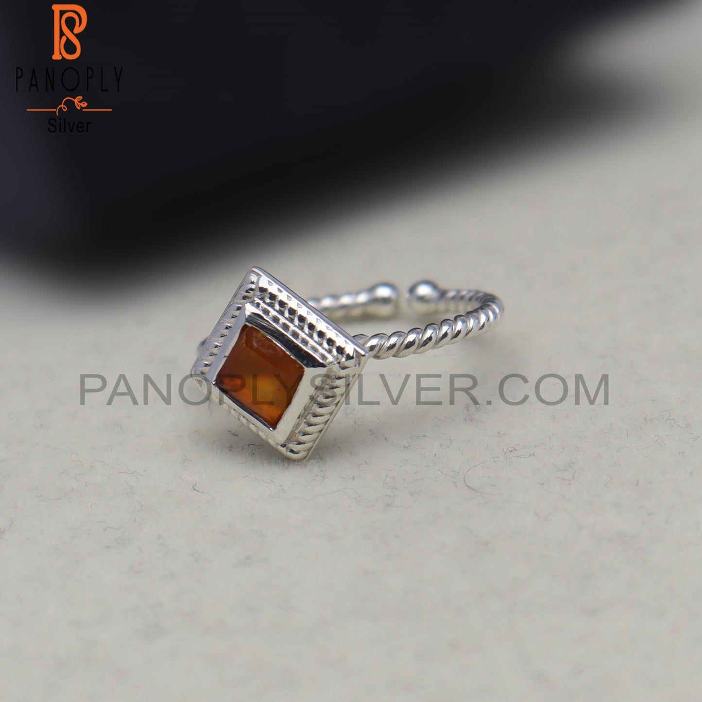 Carnelian Square Shape 925 Sterling Silver Ring