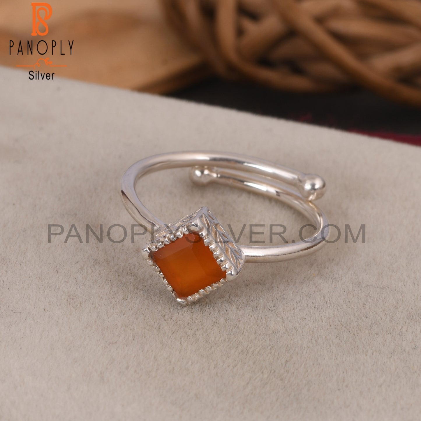 Carnelian Square Shape 925 Sterling Silver Ring