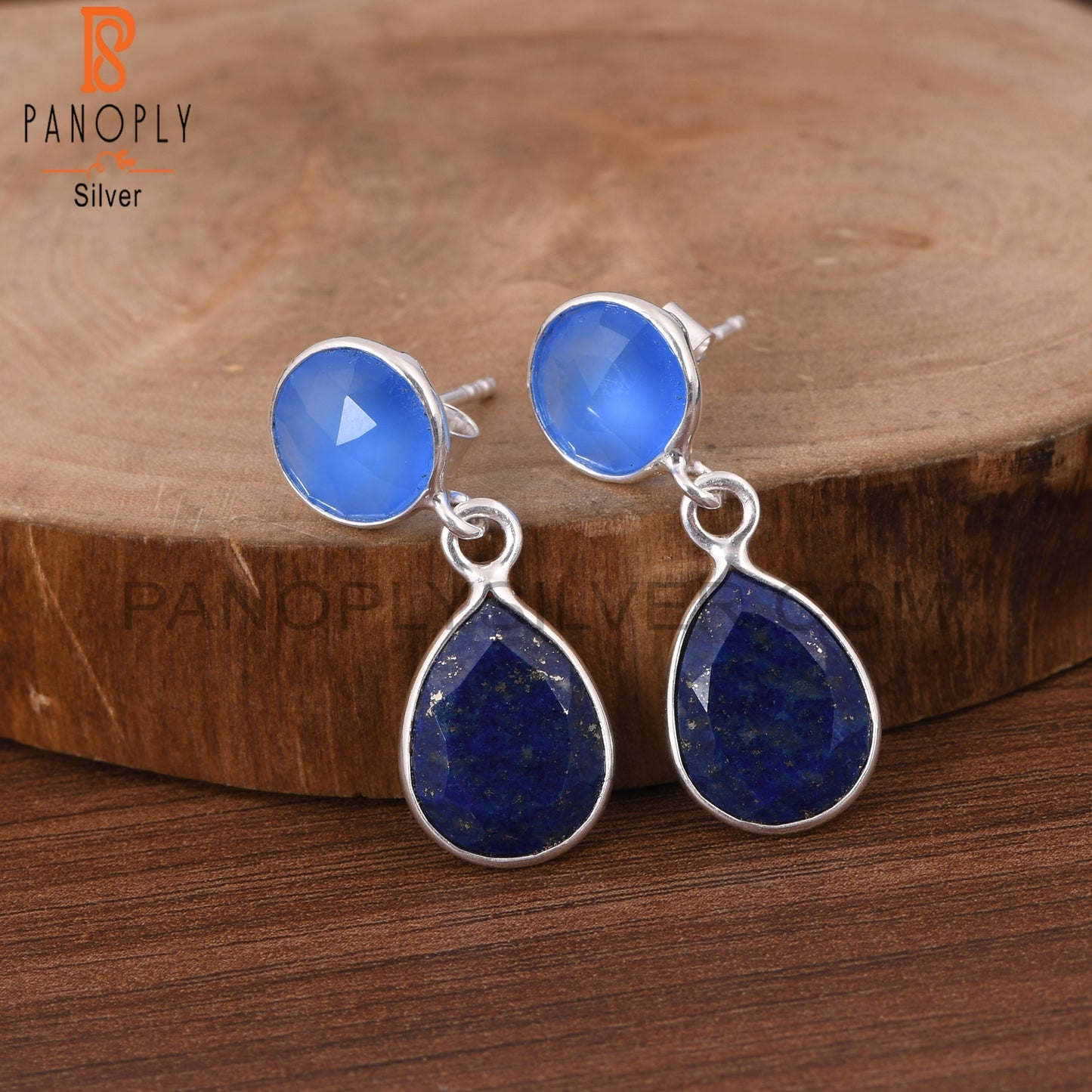 Lapis Lazuli, Blue Chalcedony Gem 925 Silver Dangle Earrings