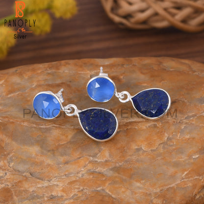 Lapis Lazuli, Blue Chalcedony Gem 925 Silver Dangle Earrings