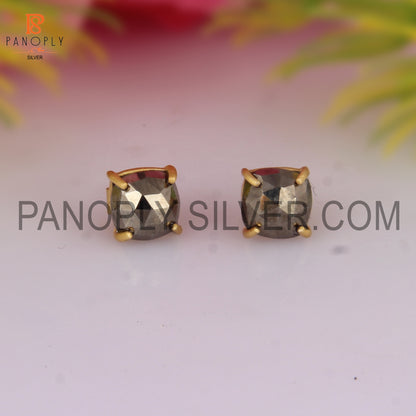 Gold Plated Pyrite Gemstone Stud Earrings Jewelry