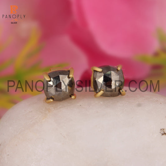 Gold Plated Pyrite Gemstone Stud Earrings Jewelry