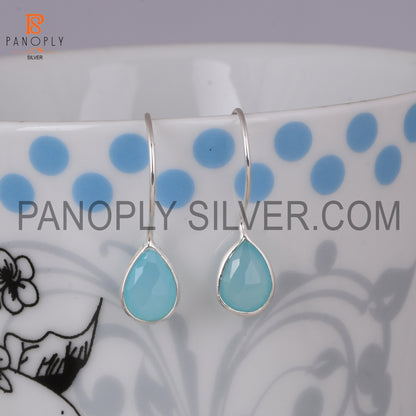 Aqua Chalcedony Briolette Drop Dangle Earrings