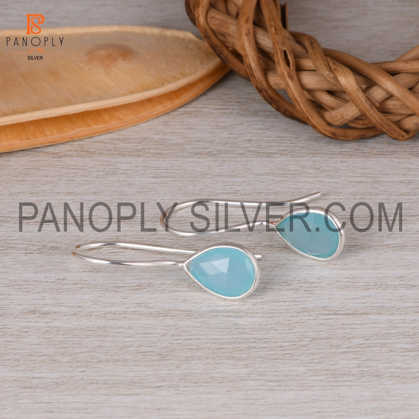 Aqua Chalcedony Briolette Drop Dangle Earrings