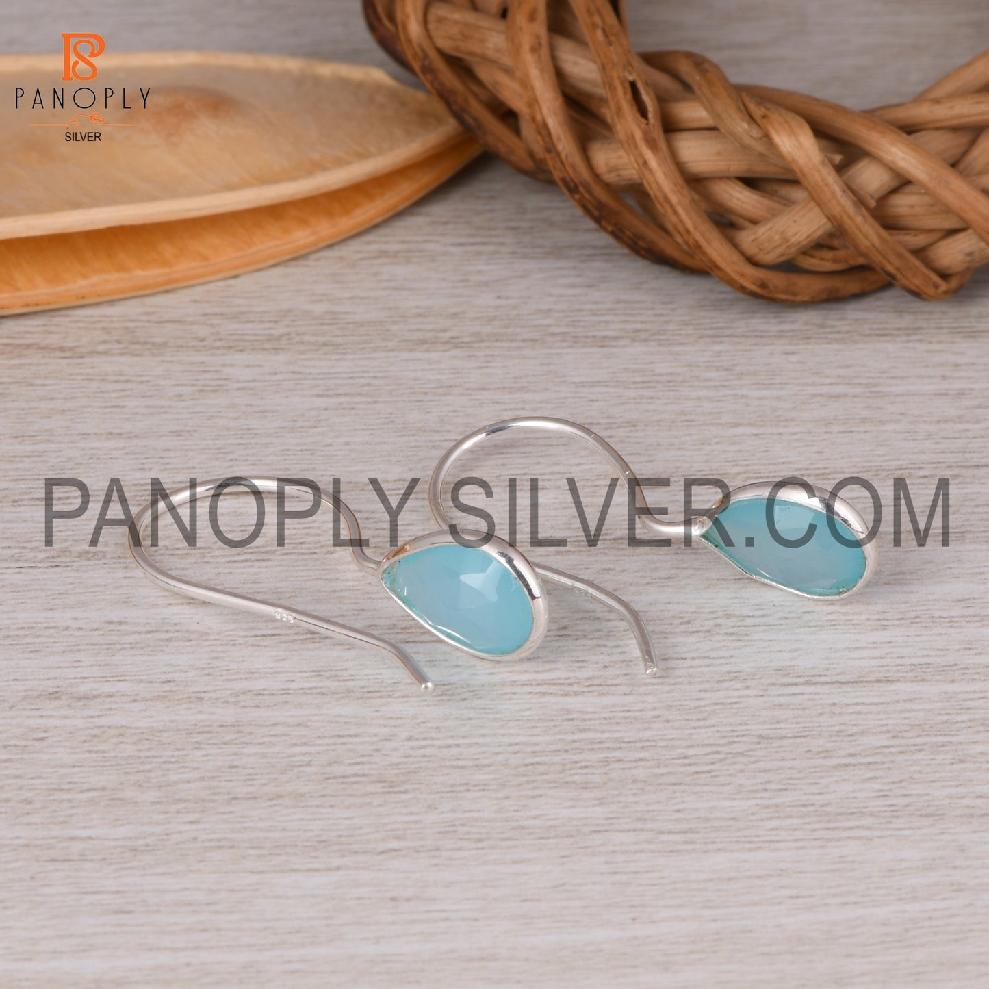 Aqua Chalcedony Briolette Drop Dangle Earrings