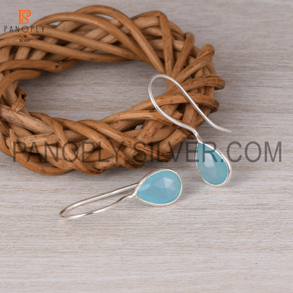 Aqua Chalcedony Briolette Drop Dangle Earrings