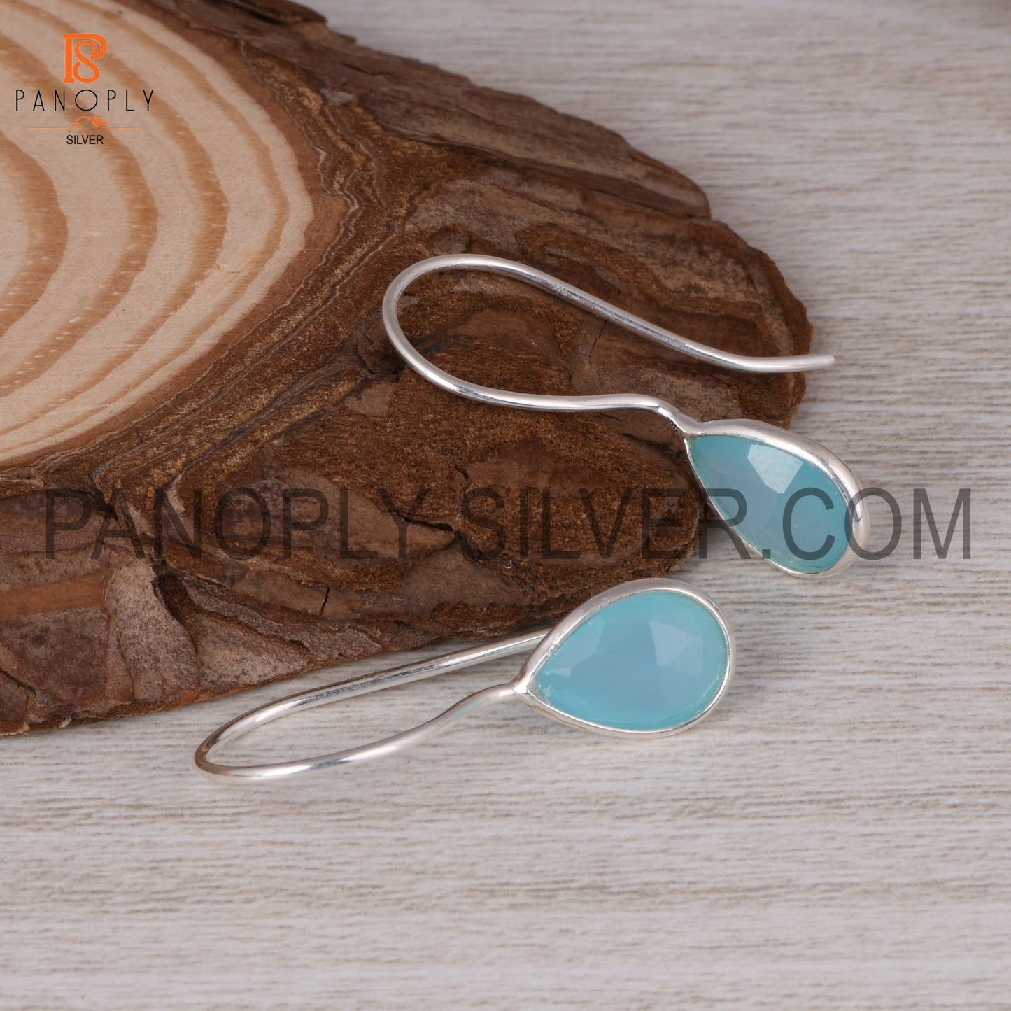 Aqua Chalcedony Briolette Drop Dangle Earrings