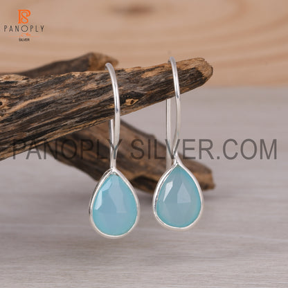 Aqua Chalcedony Briolette Drop Dangle Earrings