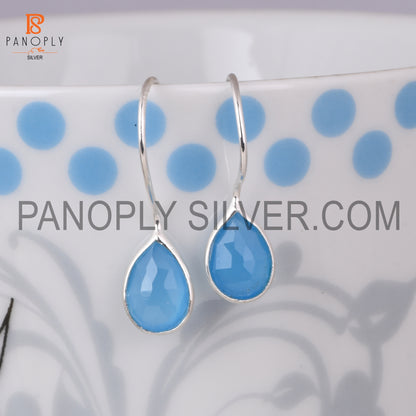 Blue Chalcedony 925 Quality Hook Dangle Earrings