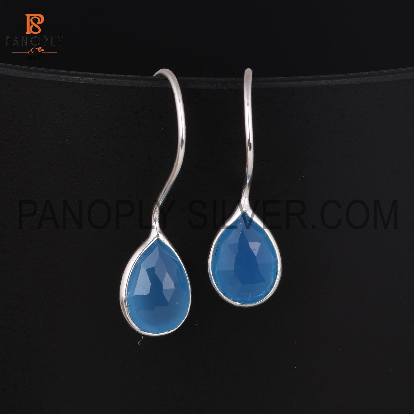 Blue Chalcedony 925 Quality Hook Dangle Earrings