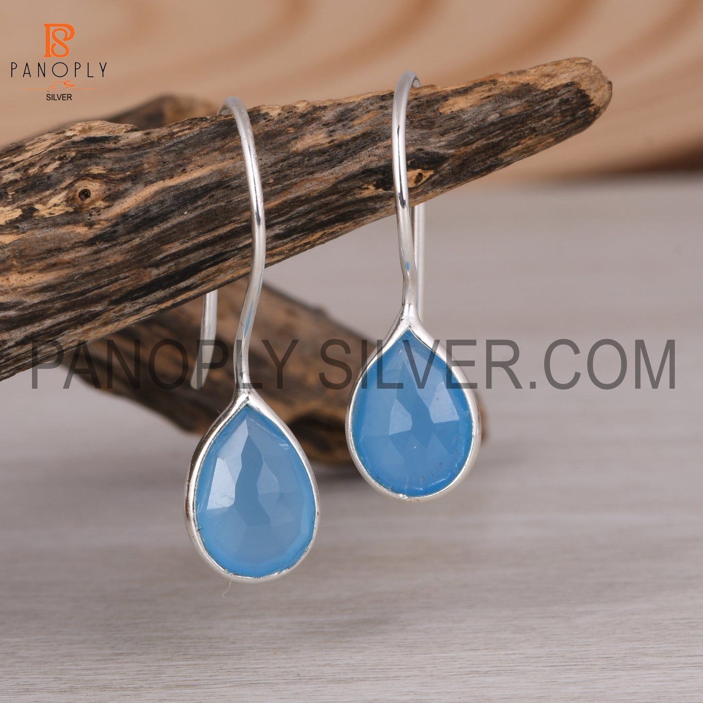 Blue Chalcedony 925 Quality Hook Dangle Earrings