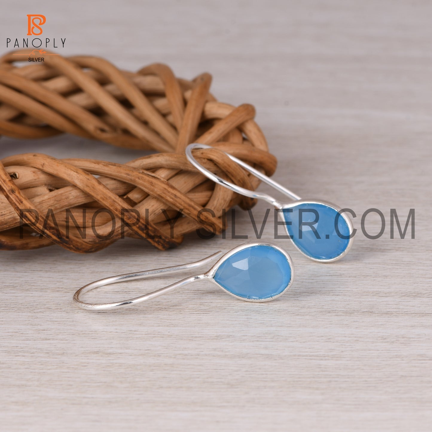 Blue Chalcedony 925 Quality Hook Dangle Earrings