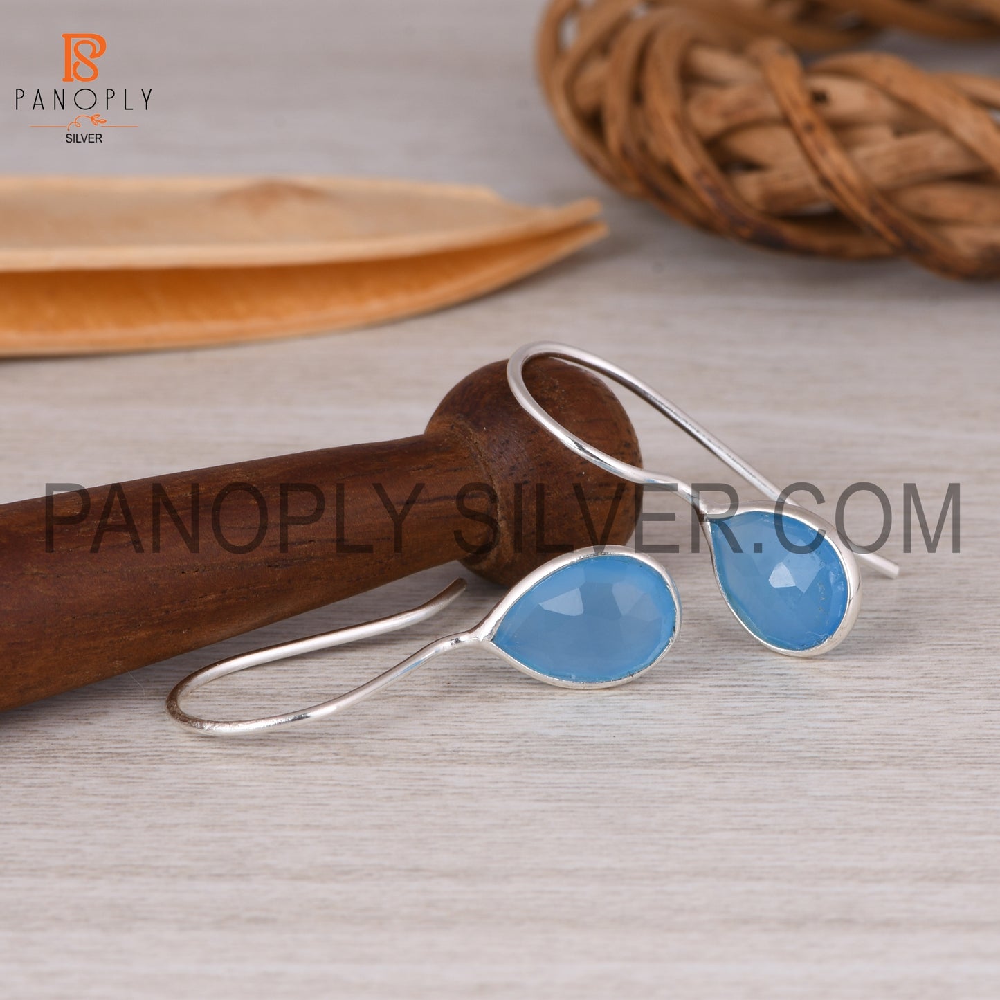 Blue Chalcedony 925 Quality Hook Dangle Earrings