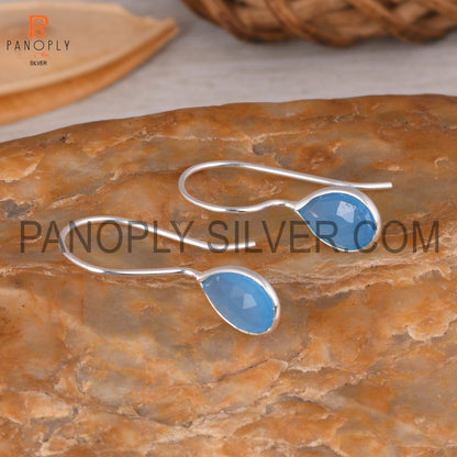 Blue Chalcedony 925 Quality Hook Dangle Earrings