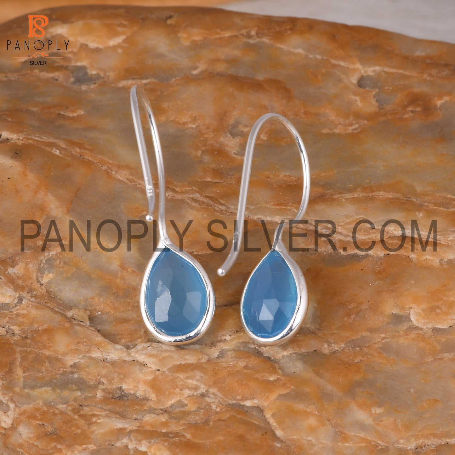 Blue Chalcedony 925 Quality Hook Dangle Earrings