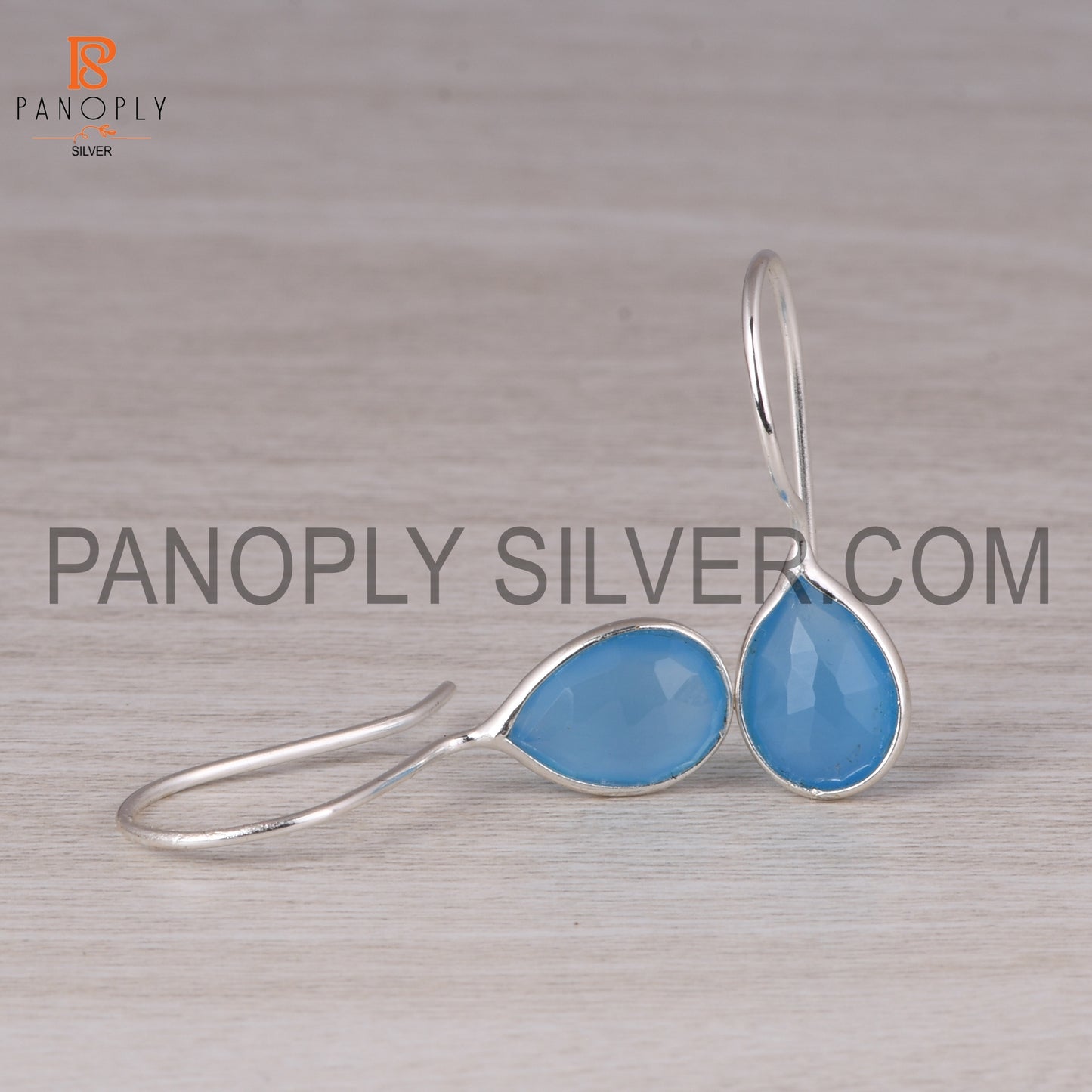 Blue Chalcedony 925 Quality Hook Dangle Earrings