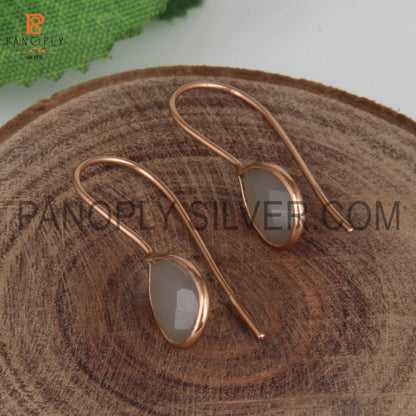 18K Rose Gold Plated On 925 Silver Gray Chalcedony Earrings