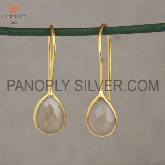 925 Quality Gray Chalcedony 18K Yellow Gold Plated Earrings