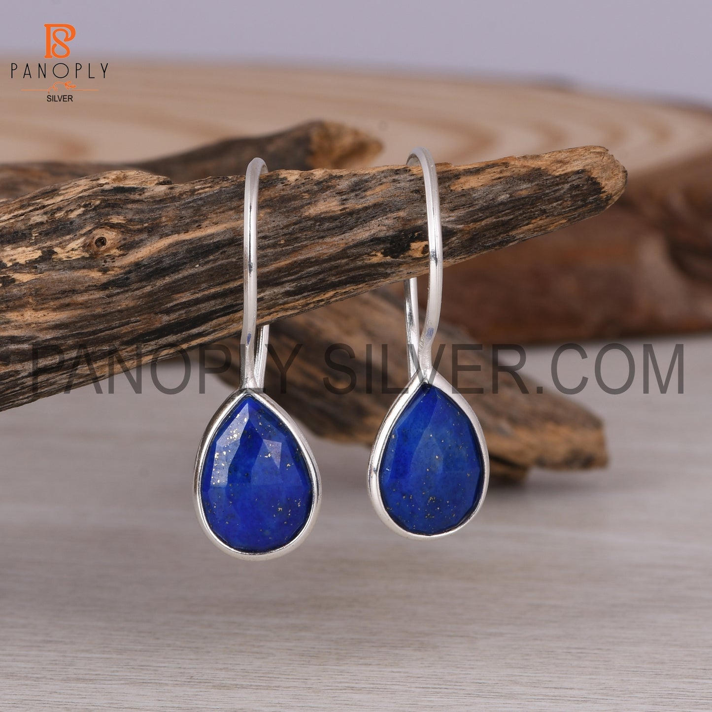 Lapis Gemstone Fish Hook 925 Sterling Silver Earrings