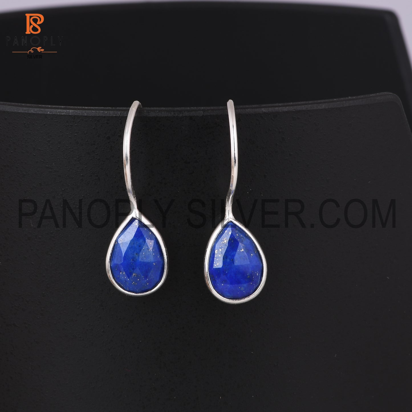 Lapis Gemstone Fish Hook 925 Sterling Silver Earrings