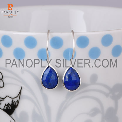 Lapis Gemstone Fish Hook 925 Sterling Silver Earrings