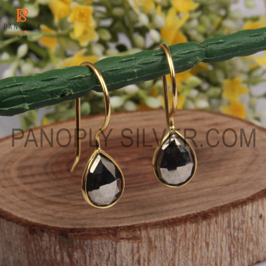 925 Quality Pyrite 14K Gold Fish Hook Earrings