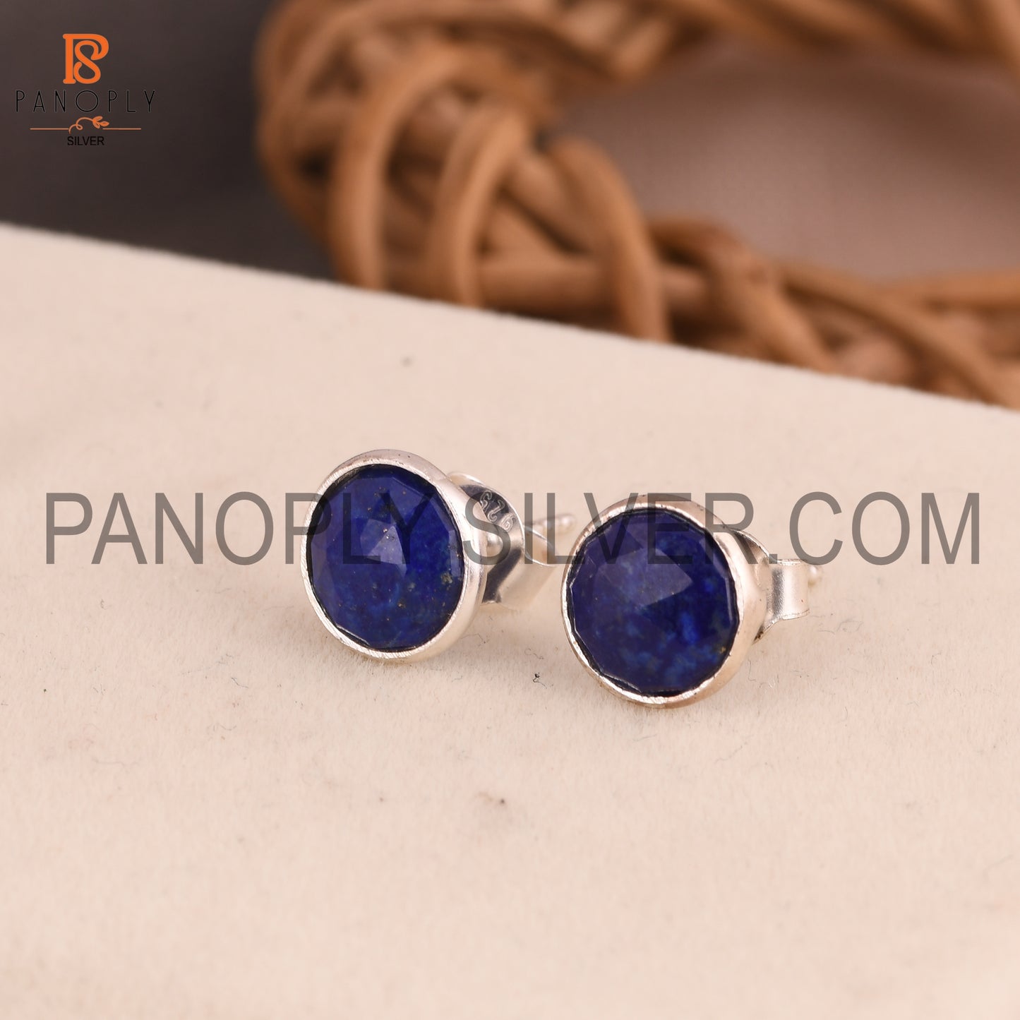 Lapis Lazuli Gem 925 Silver Girls Stud Earrings