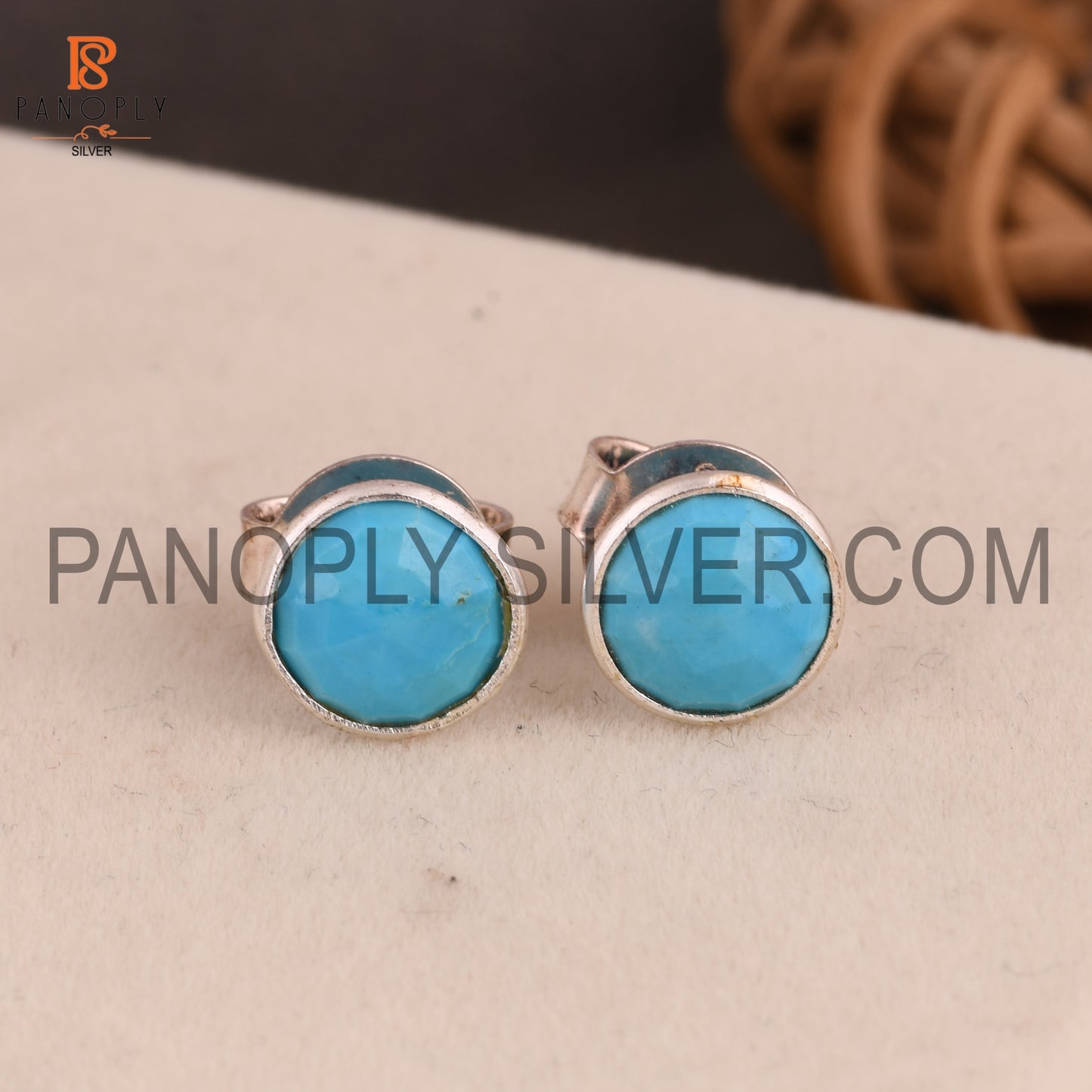 Genuine Turquoise Cultured 925 Stamp Stud Earrings