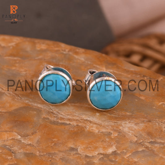 Genuine Turquoise Cultured 925 Stamp Stud Earrings