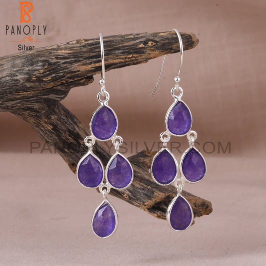 925 Sterling Silver Purple Chandelier Silver Earrings