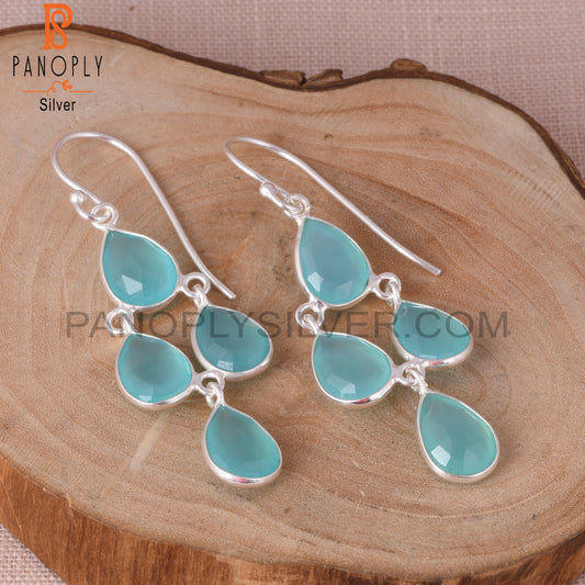 925 Sterling Silver White Aqua Chalcedony Chandelier Earrings