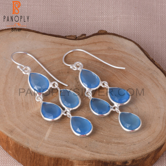 Chandelier Handmade 925 Silver Chalcedony Pear Earrings