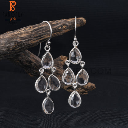 Natural Crystal Quartz Bezel Set Drop Chandelier Earrings