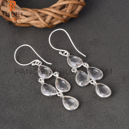 Natural Crystal Quartz Bezel Set Drop Chandelier Earrings