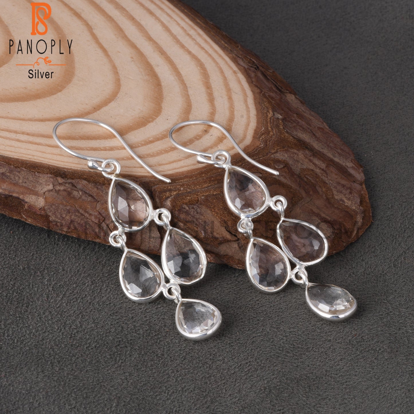 Natural Crystal Quartz Bezel Set Drop Chandelier Earrings