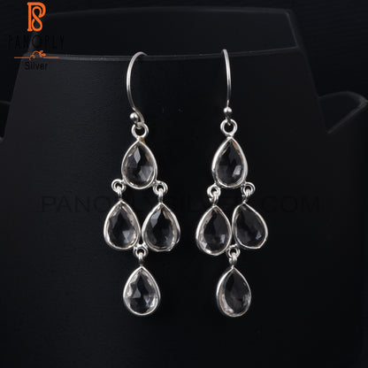 Natural Crystal Quartz Bezel Set Drop Chandelier Earrings