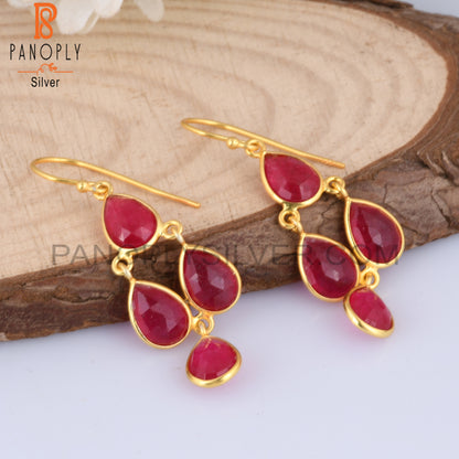 Aventurine Natural Red Quartz Gold Plating Earrings