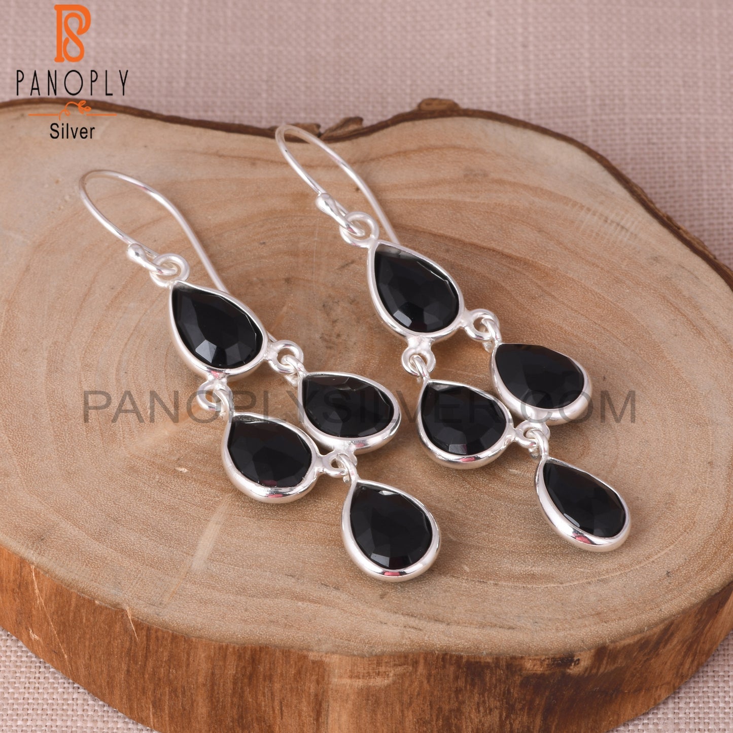 Black Gem S 925 Silver Onyx Chandelier Earrings