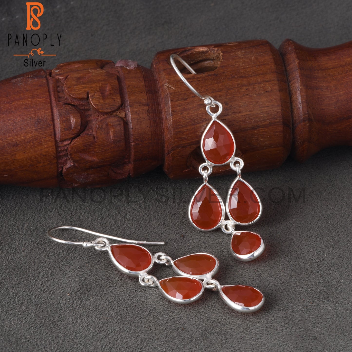 Red Onyx Dangle Hoop Chandelier Earrings