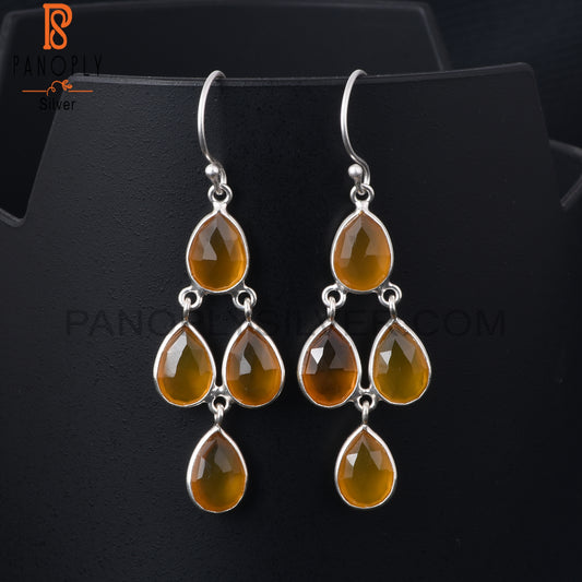 Handmade Yellow Chalcedony Dangle Chandelier Earrings