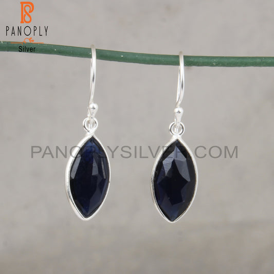 Briolette Cut 925 Silver Corundum Blue Cultured Earrings